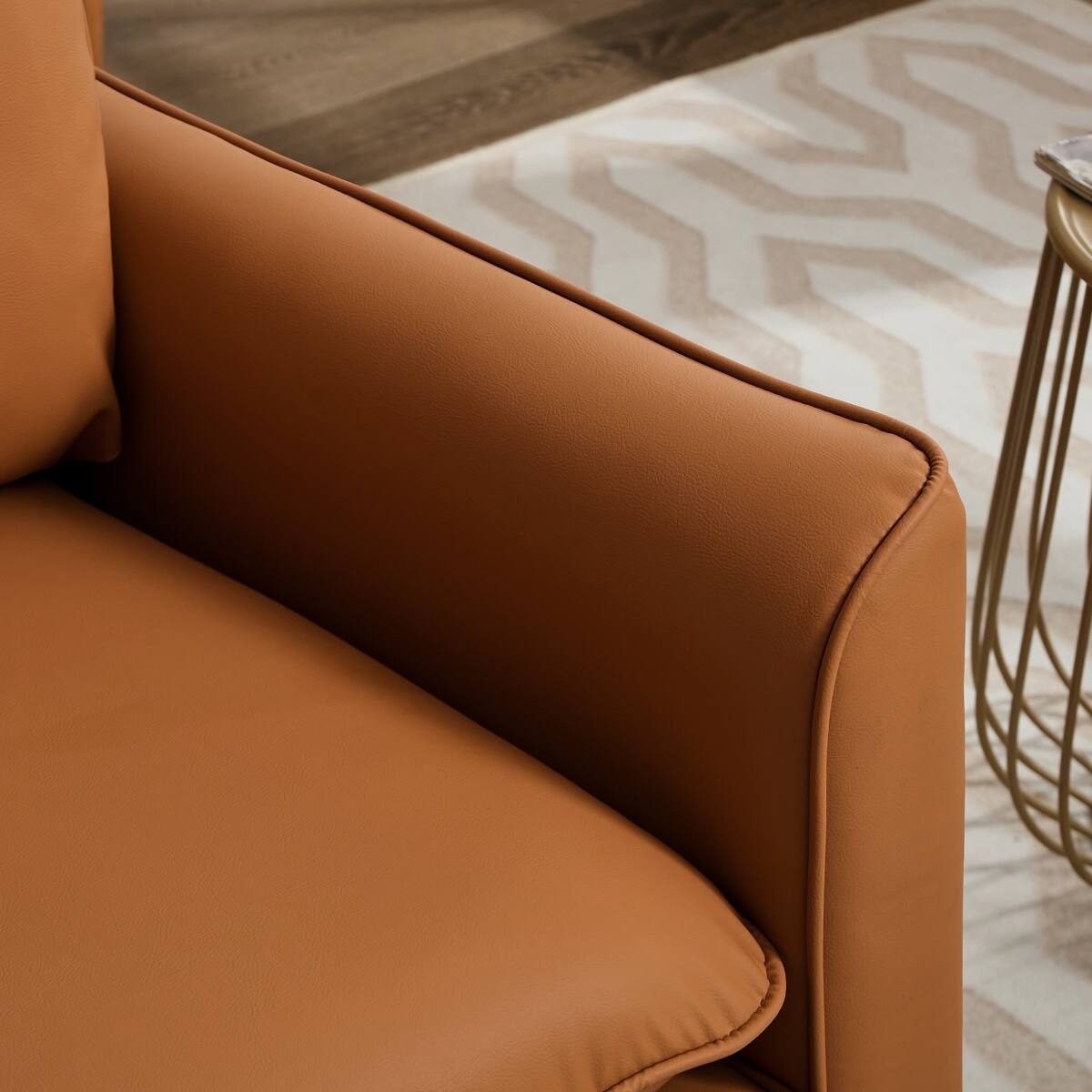 Left. Ropilly - Ropilly Brown Faux Leather Accent Chair Set, Retro Modern Single Upholstered Armchair for Living Room Bedroom - Brown.