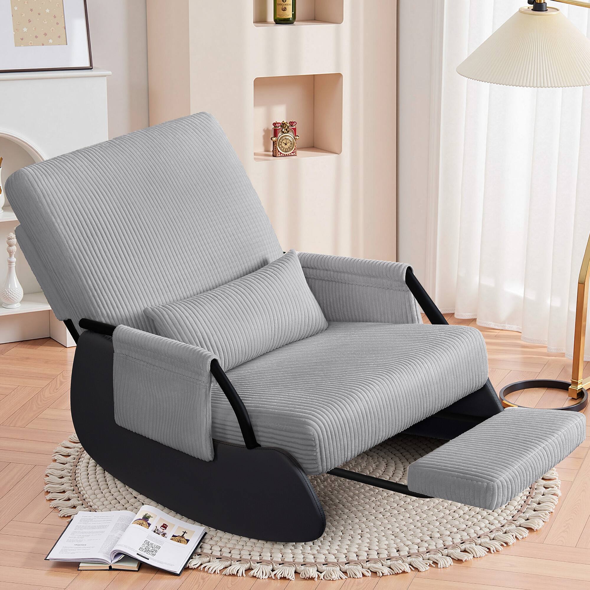 Brick Attic - Rocking Chair Nursery, Low-Seat Glider Chair, Upholstered Rocking Chair Recliner with Side Pocket and Foot Rest - Light Gray price history on PriceWatchPro