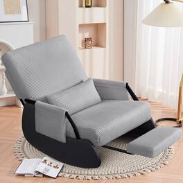 Brick Attic - Rocking Chair Nursery, Low-Seat Glider Chair, Upholstered Rocking Chair Recliner with Side Pocket and Foot Rest - Light Gray