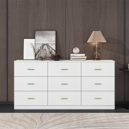 GOODSILO - 9-Drawer Dresser for Bedroom - Ample Storage Wide Chest, Sturdy & Safe - Antique White
