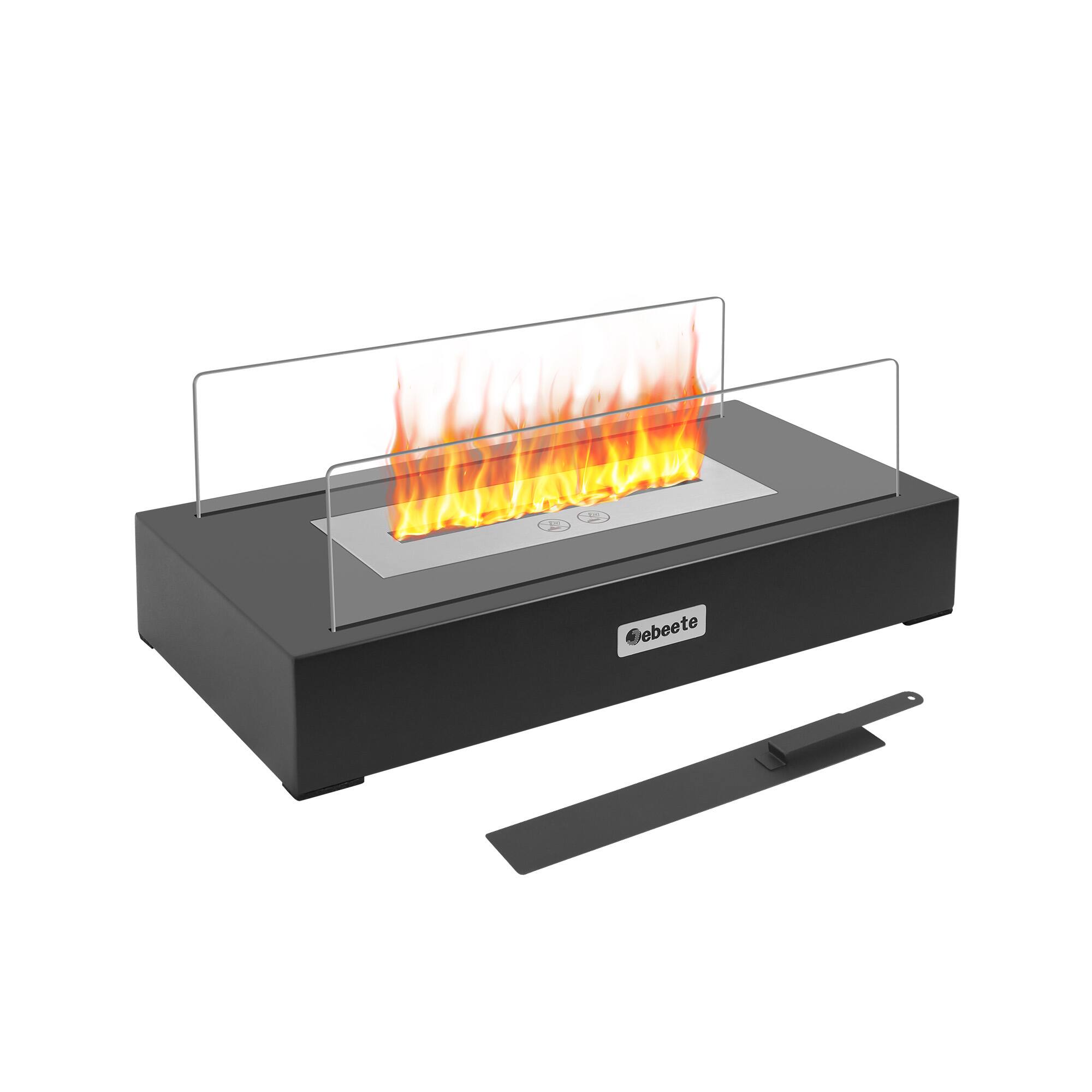 Front. TinyHomie - 137x55 in Bio Ethanol Ventless Fireplace Glass Black Metal Indoor Outdoor.