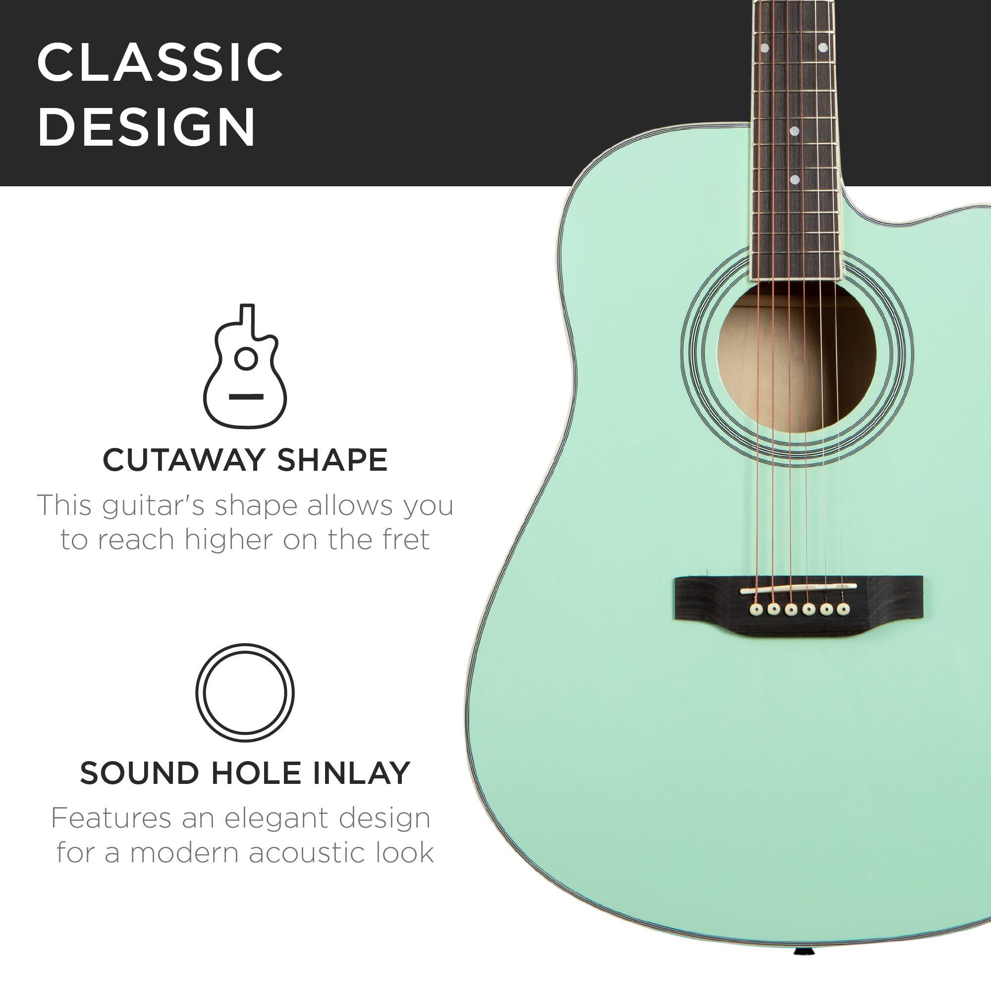 CLASSIC DESIGN
CUTAWAY SHAPE
This guitar's shape allows you to reach higher on the fret
SOUND HOLE INLAY
Features an elegant design for a modern acoustic look