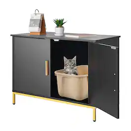 VEVOR - Cat Litter Box Enclosure Furniture, 27.6 in Hidden Litter Box Cabinet with Metal Legs & Handle, Cat Washroom House - Black