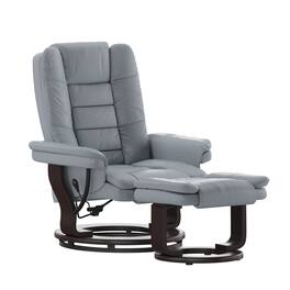 Flash Furniture - Bali Contemporary Multi-Position Recliner with Horizontal Stitching and Ottoman with Swivel Mahogany Wood Base L - Gray