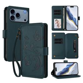 UUCOVER - Wallet Case for iPhone 17 Pro Max with Card Cash Slots, Zipper Pocket, Lanyard and Shoulder Strap, Flip Kickstand Cover - Darkblue
