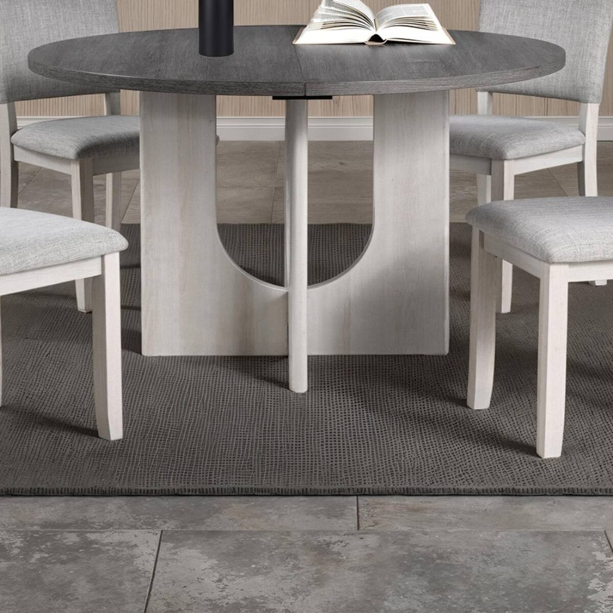 Back. Loheer - Loheer Round Dining Table Gray Two-Tone Finish U-Shaped Pedestal Base Seats Four - Gray.