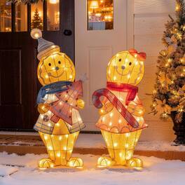 Glitzhome - 41.25"H Set of 2 3D Fabric Gingerbreadman with 120 LED Lights - Multi-Colored