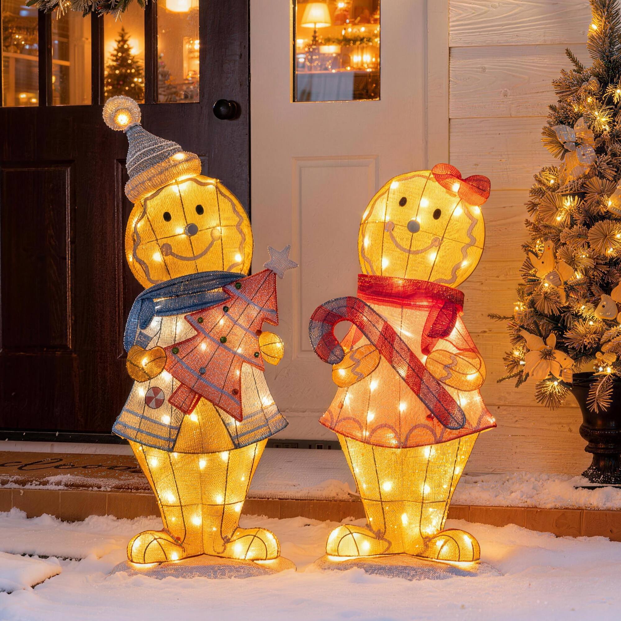 Front. Glitzhome - 41.25"H Set of 2 3D Fabric Gingerbreadman with 120 LED Lights - Multi-Colored.