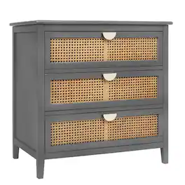 Boyel Living - 30 in. 3 Drawer Cabinet, Natural rattan Suitable for bedroom, living room, study - Gray