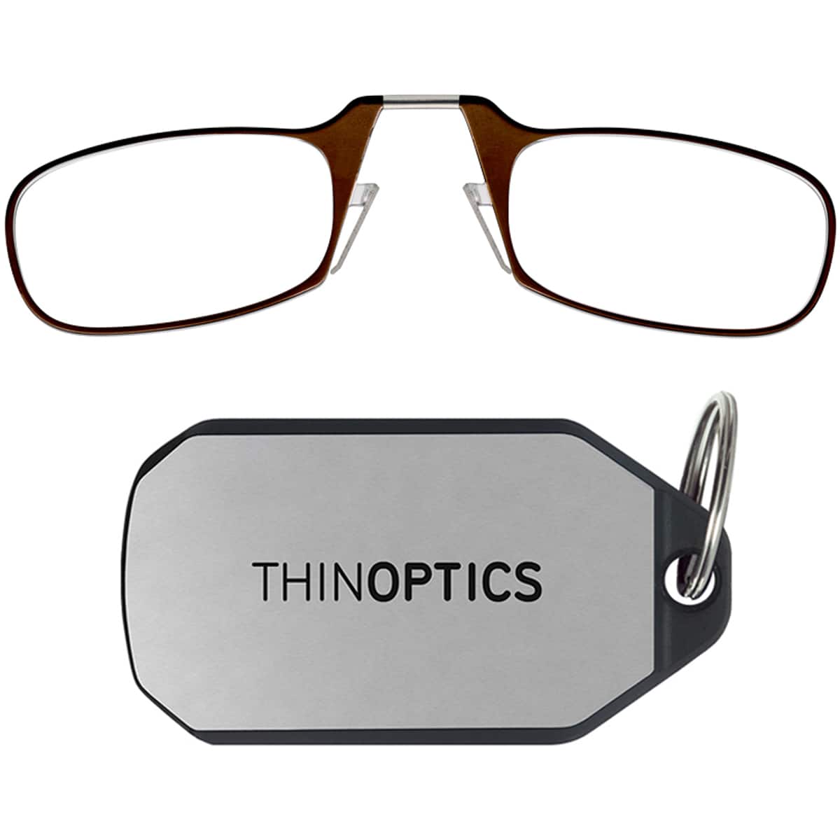 ThinOptics - 1.0 Reading Glasses with Silver KeyChain - Brown