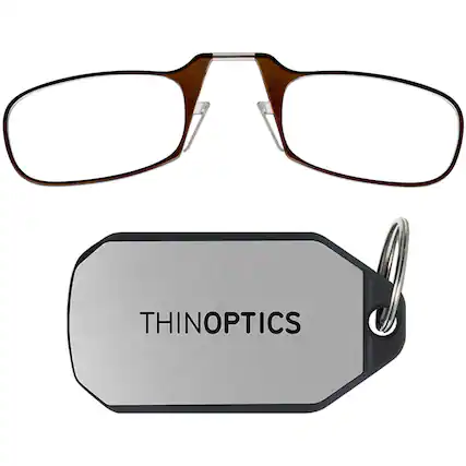 Front. ThinOptics - 2.0 Reading Glasses with Silver KeyChain - Brown.