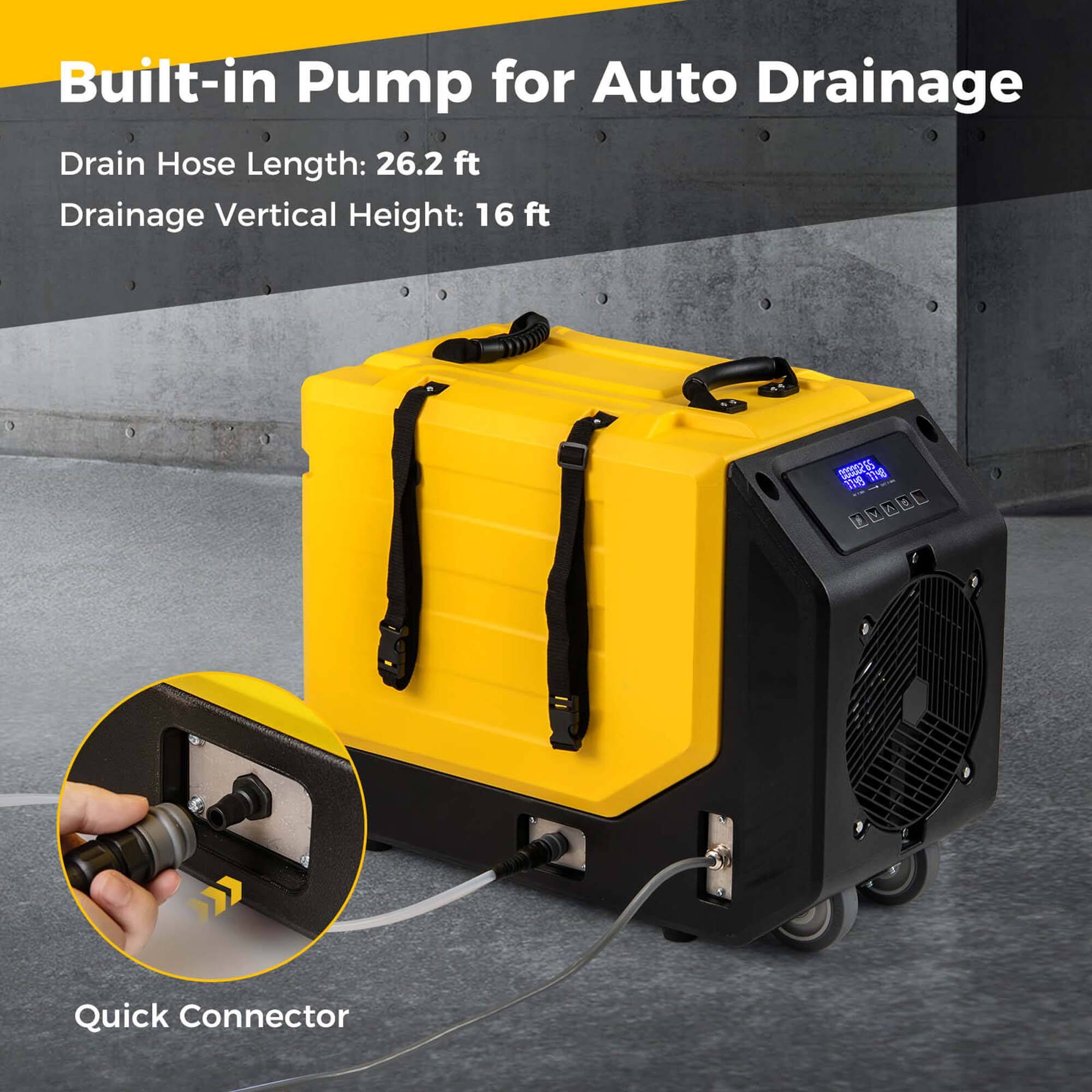 Built-in Pump for Auto Drainage: Drain Hose Length: 26.2 ft, Drainage Vertical Height: 16 ft. Quick Connector.