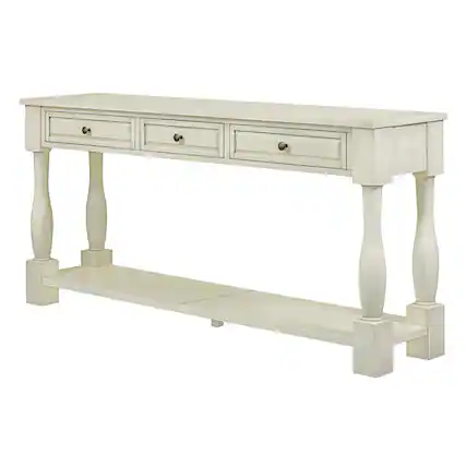 Front. Forest'nSky - Antique White Console Table with Drawers and Shelf for Entryway - White.
