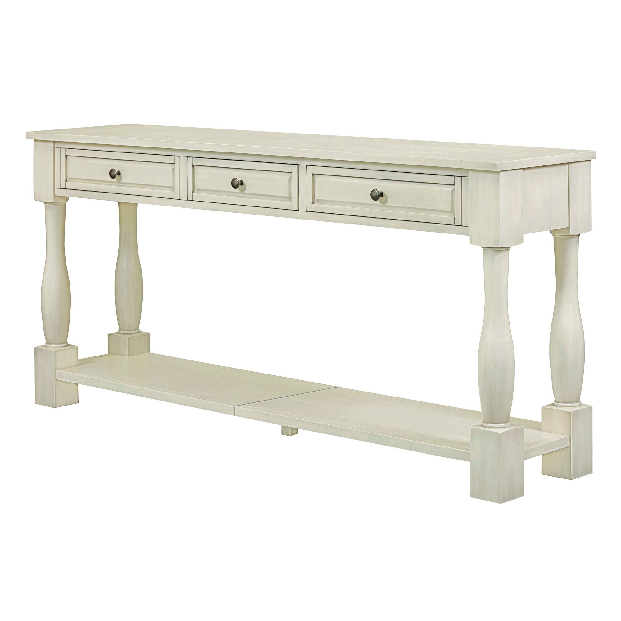 Front. Forest'nSky - Antique White Console Table with Drawers and Shelf for Entryway - White.
