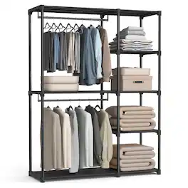 ThinkLink Electronic - Portable Closet Freestanding Organizer Clothes Rack With Shelves Hanging Rods Storage For Cloakroom Bedroom - Black 48.8"L x 16.9"W x 71.7"H