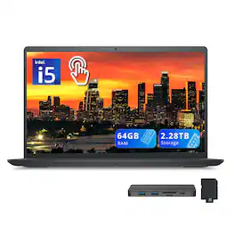 Dell - Inspiron 15 15.6" FHD Touchscreen Laptop,Intel i5-1235U,64GB RAM,2TB SSD+288GB Docking Station Set,Win 11 - Black
