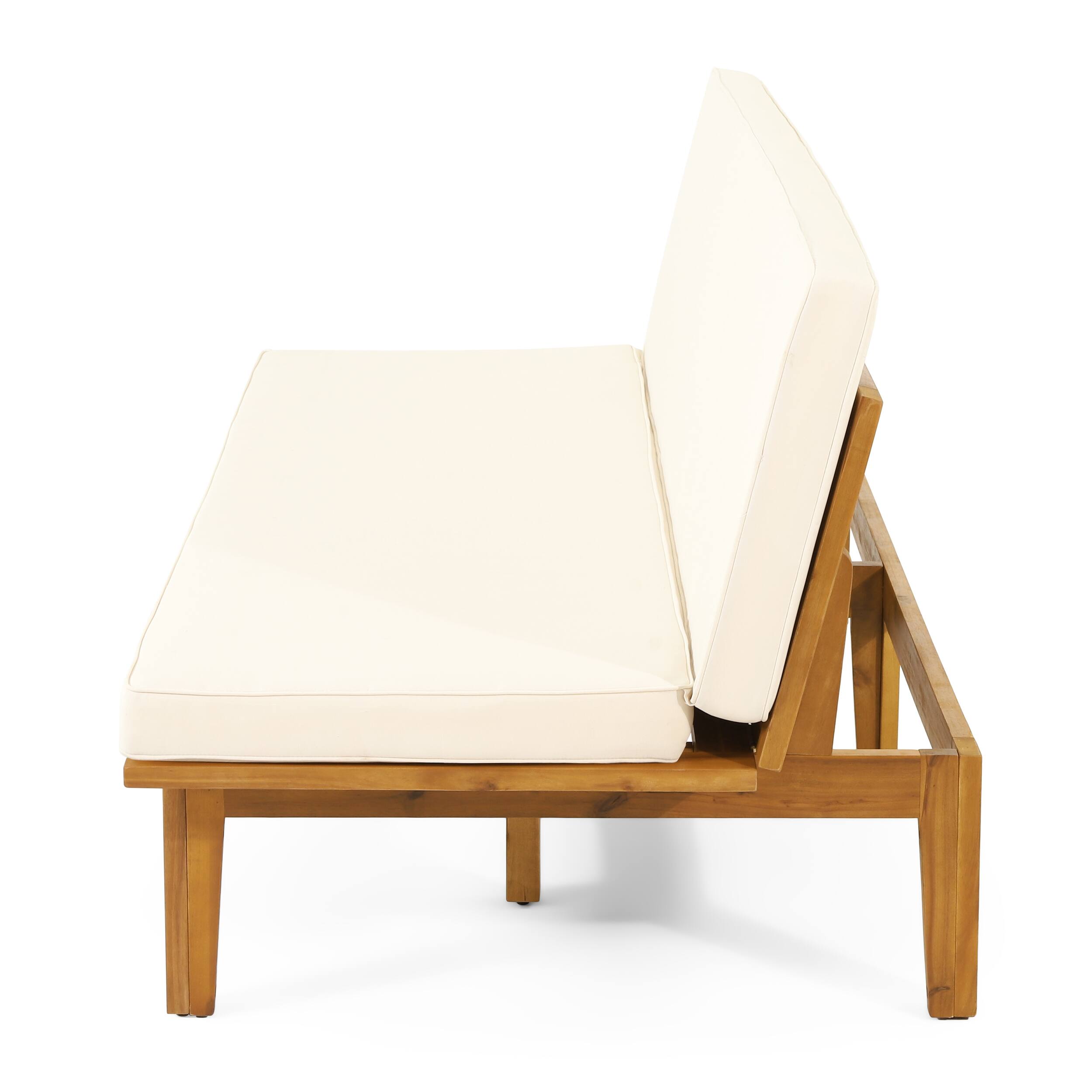 Alt View 1. Mondawe - Acacia Wood Convertible Daybed with Water-Resistant Cushions - Beige.