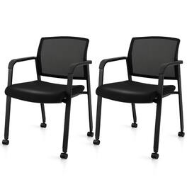 WELLFOR - Set of 2 Stackable Rolling Office Chairs with Mesh Backrest - Black