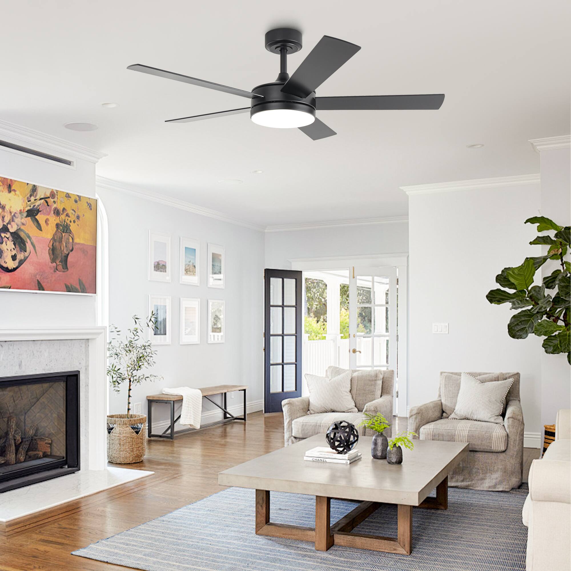 Left. Vaczon - Modern 48-inch 5-Blade Ceiling Fan with LED Lights and Remote Control - Black.