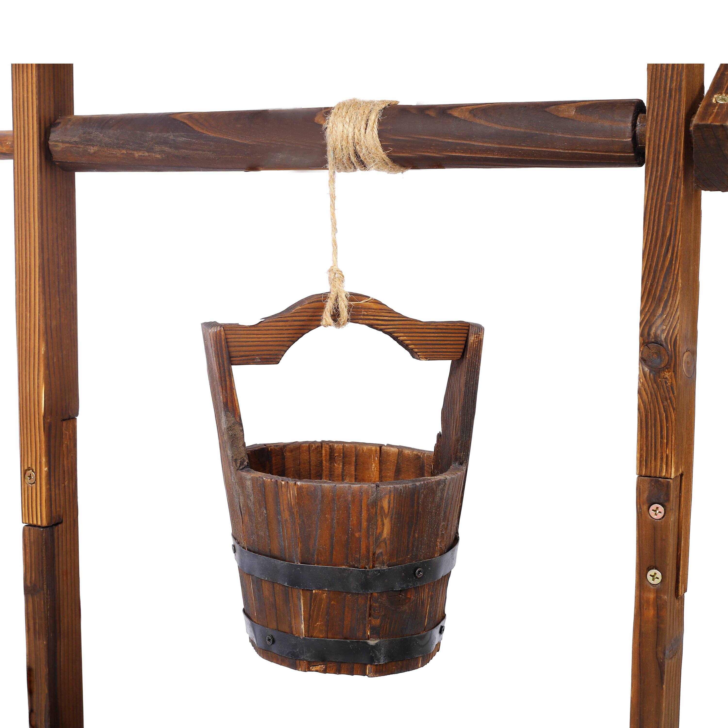 Alt View 6. GOODSILO - Rustic Wooden Wishing Well Planter for Garden and Patio Decor with Hanging Bucket and Protective Roof - Brown.