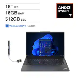 Lenovo - ThinkPad Laptop 16.0 WUXGA Display (AMD Ryzen 7 7735U, 16GB DDR5, Win 11 Pro) w/DKZ USB Port Expander - Graphite Black