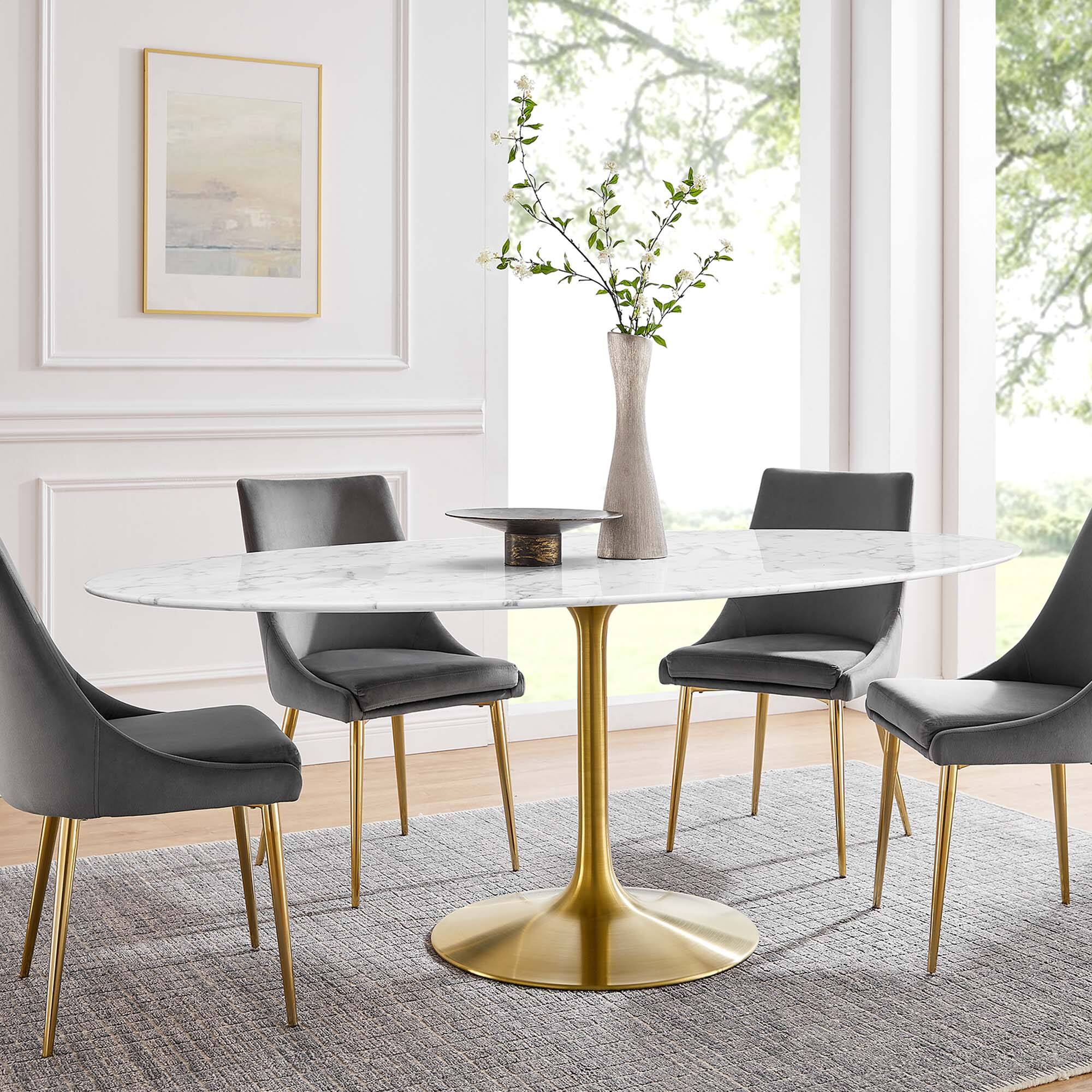 Alt View 5. Modway - Lippa 78" Oval Faux Marble Dining Table by Modway - Gold White.