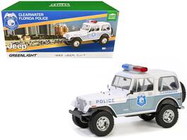 Greenlight - 1982 Jeep CJ-7 "Clearwater Florida Police Department" "Artisan Collection" Series 1/18 - White and Light Blue