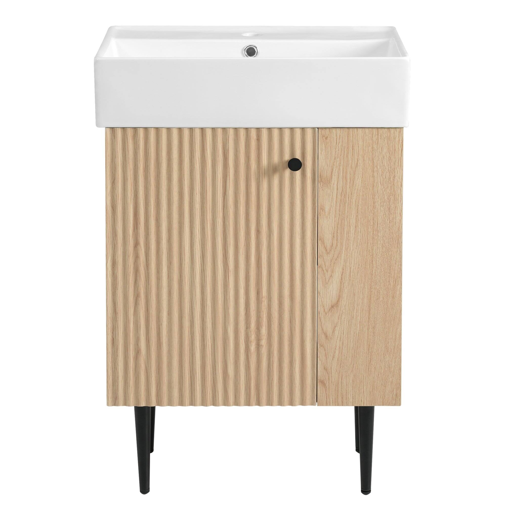 Angle. Boyel Living - 21.6 Inch Wood Bathroom Vanity with Ceramic Sink, Right Side Storage, Soft-Close Door - Wood.