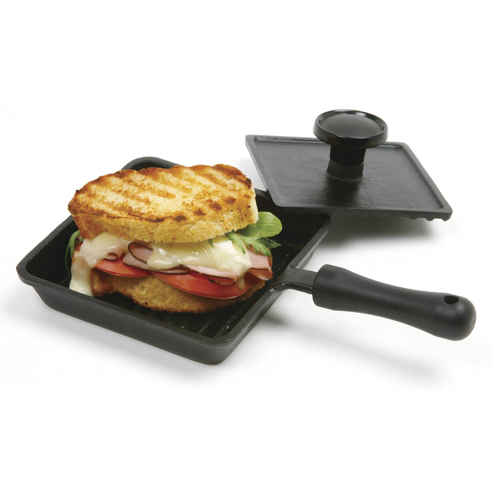 Alt View 4. Norpro - Pre-Seasoned Cast Iron Mini Panini Pan with Press, Black - Black.