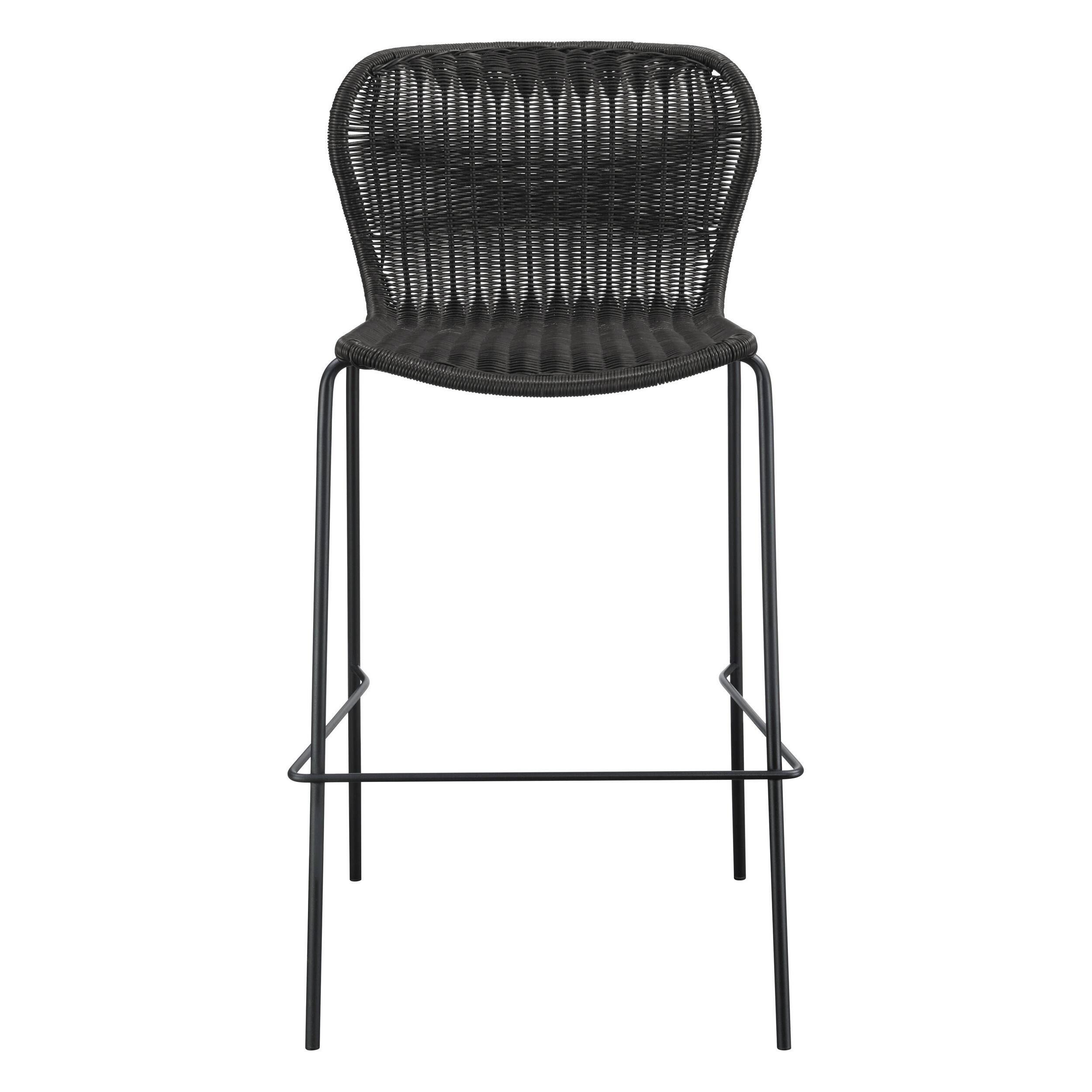 Angle. Manhattan Lane - Qob 30 Inch Set of 2 Barstools, Woven Rattan Seat, Metal Frame - Black, Brown.
