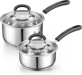 Cook N Home - Professional 1QT &2Qt S/S Sauce Pot pan Set with Lids, Stay-Cool Silicone Handle Induction , Dishwasher Safe - stainless steel