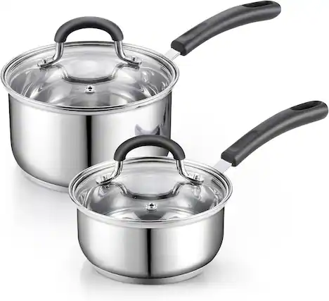 Front. Cook N Home - Professional 1QT &2Qt S/S Sauce Pot pan Set with Lids, Stay-Cool Silicone Handle Induction , Dishwasher Safe - stainless steel.