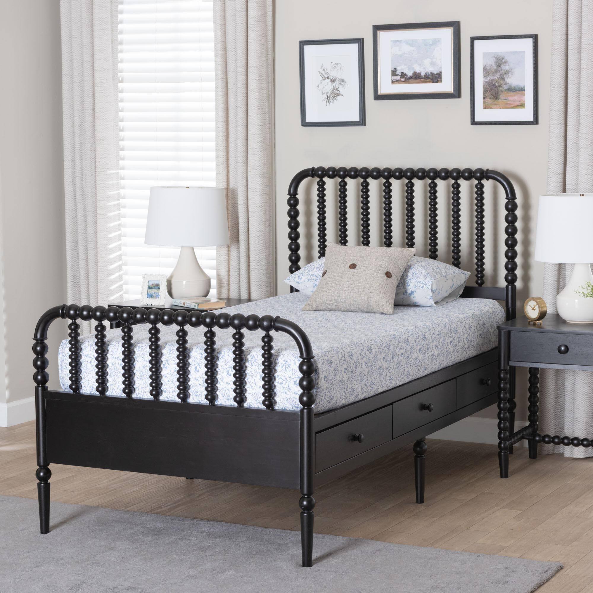 Alt View 6. Baxton Studio - Lucera 6-Drawer Platform Bed with Bobbin Frame, Twin - Black.