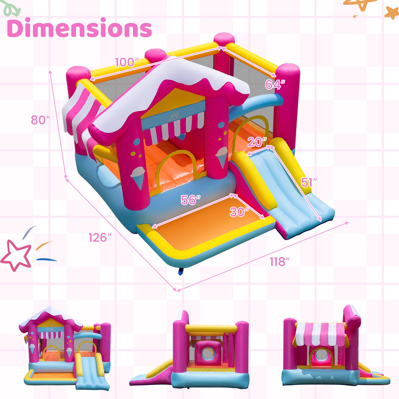 Dimensions
4
100"
64"
80"
20"
56"
30"
51"
126"
118"