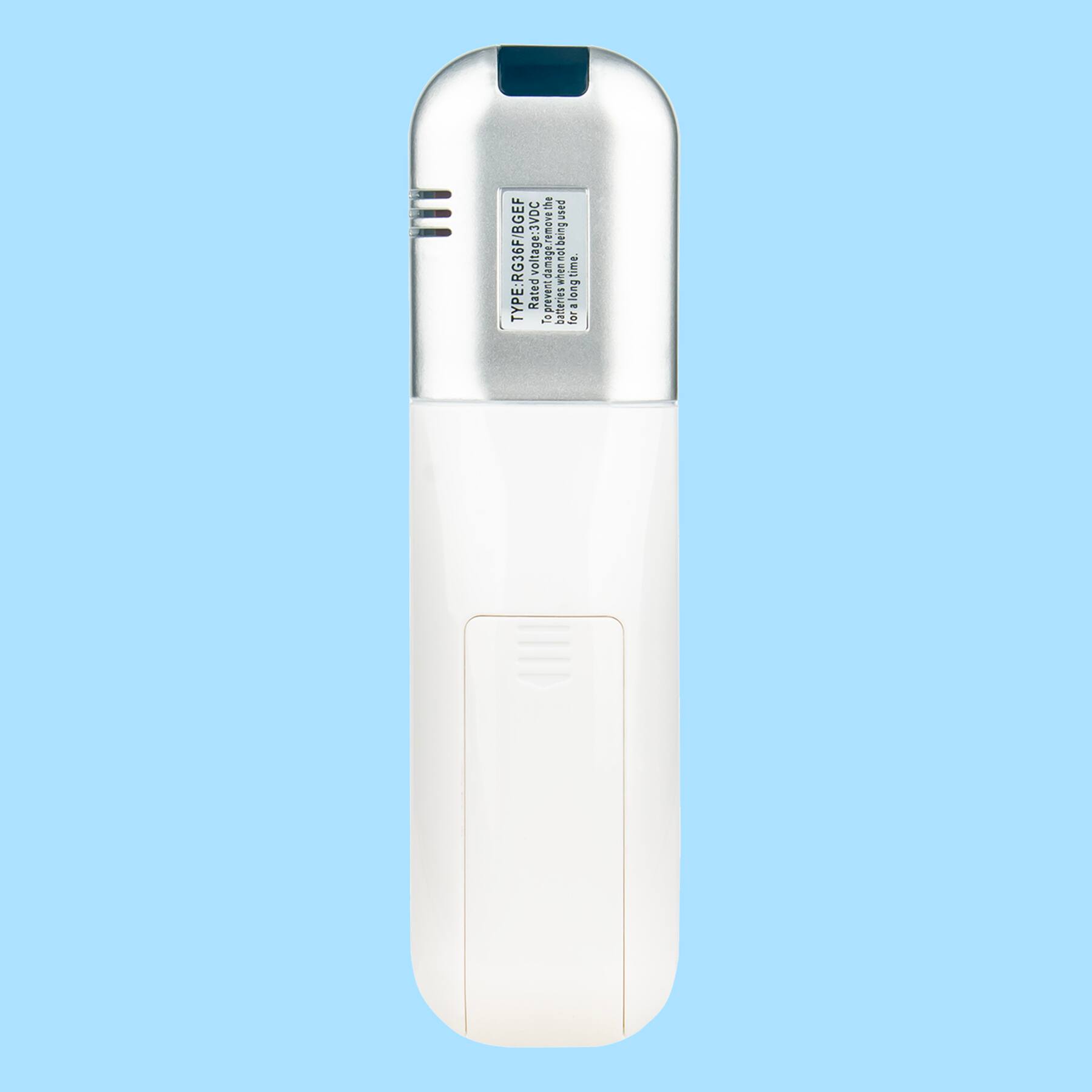 Sure, here is the corrected and grouped text from the image:

**Type:** RG36F/BGEF

**Rated Voltage:** 3VDC

**Rated Current:** 0.100A

**Battery:** 3.6V 160mAh

**Note:** Do not use batteries for a long time.

**Warning:** Do not use batteries for a long time.