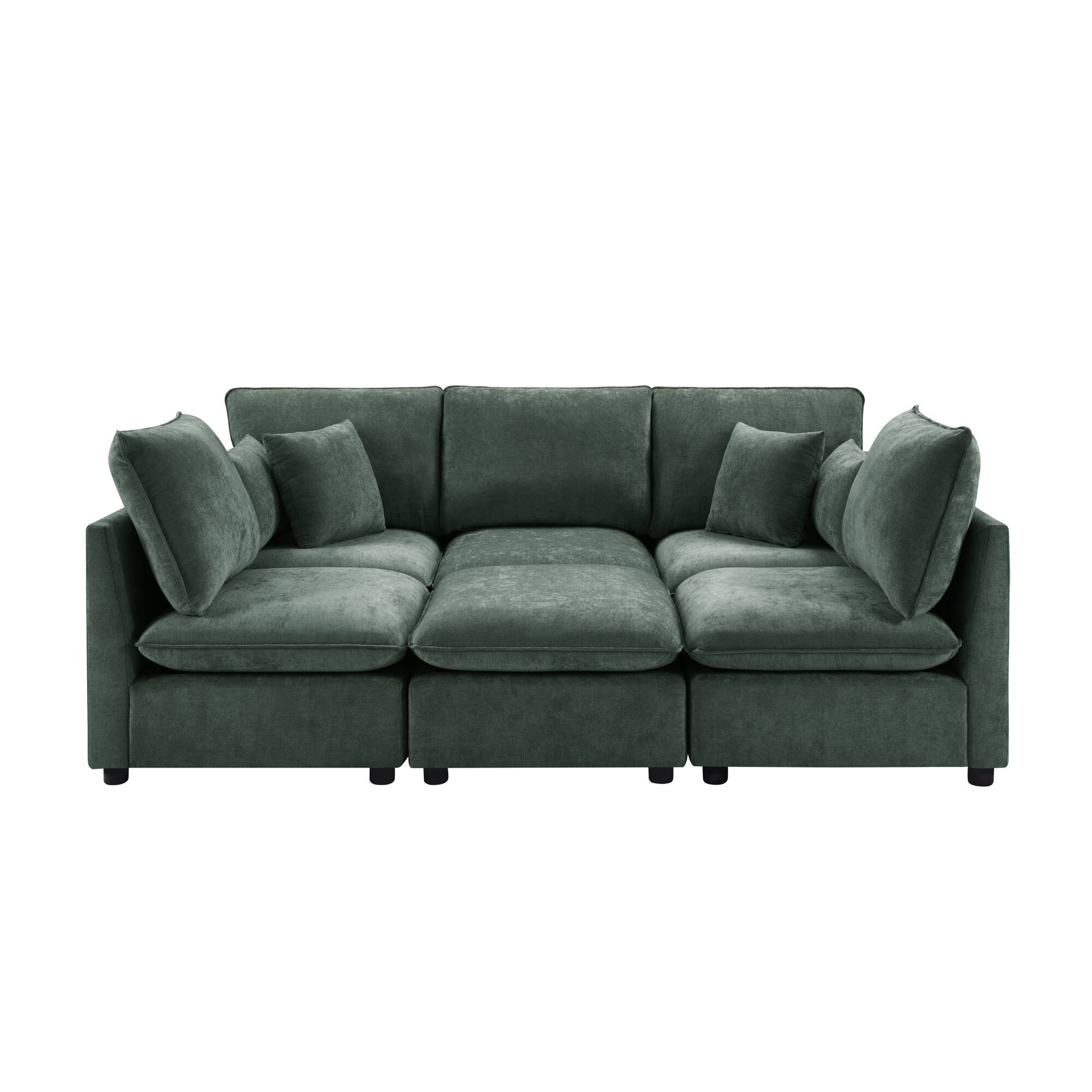 Back. Whisen - Modular Sectional Sofa U-Shaped Couch with Ottoman, Storage Armrests and USB Ports - Green.