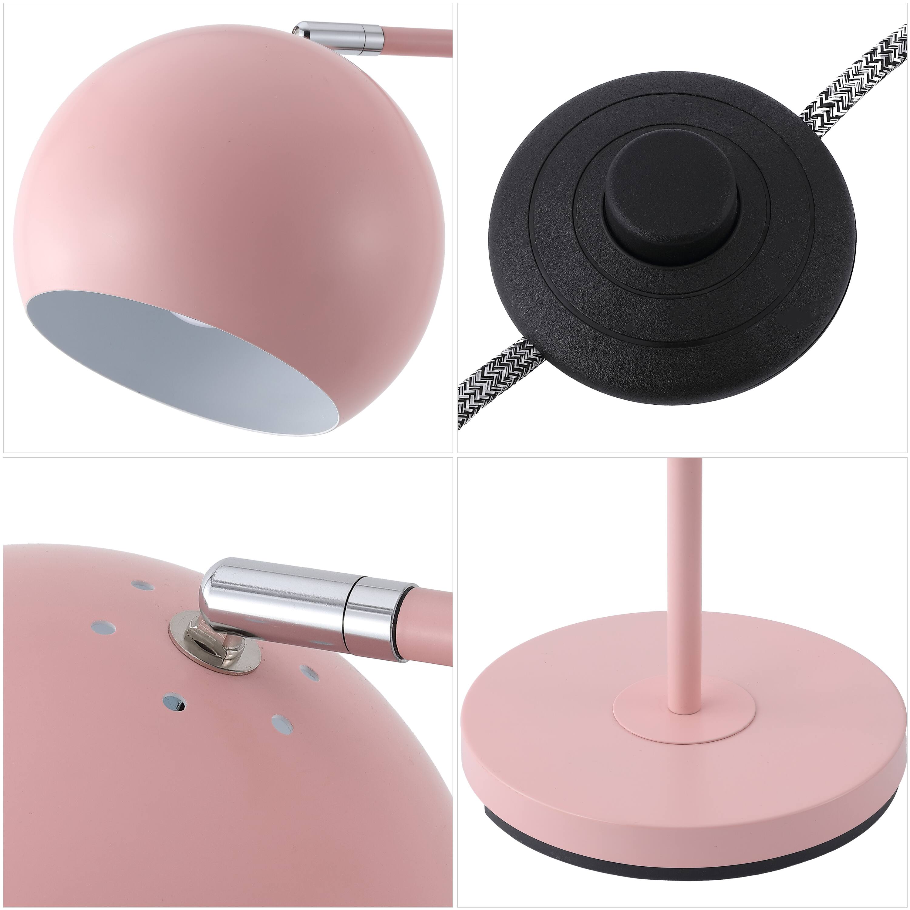 Alt View 4. Jonathan Y - Eva 58.5" Mid-Century Pink Metal Floor Lamp with Modern Adjustable Globe Shade and Foot Switch for Living Room - Pink/Chrome.