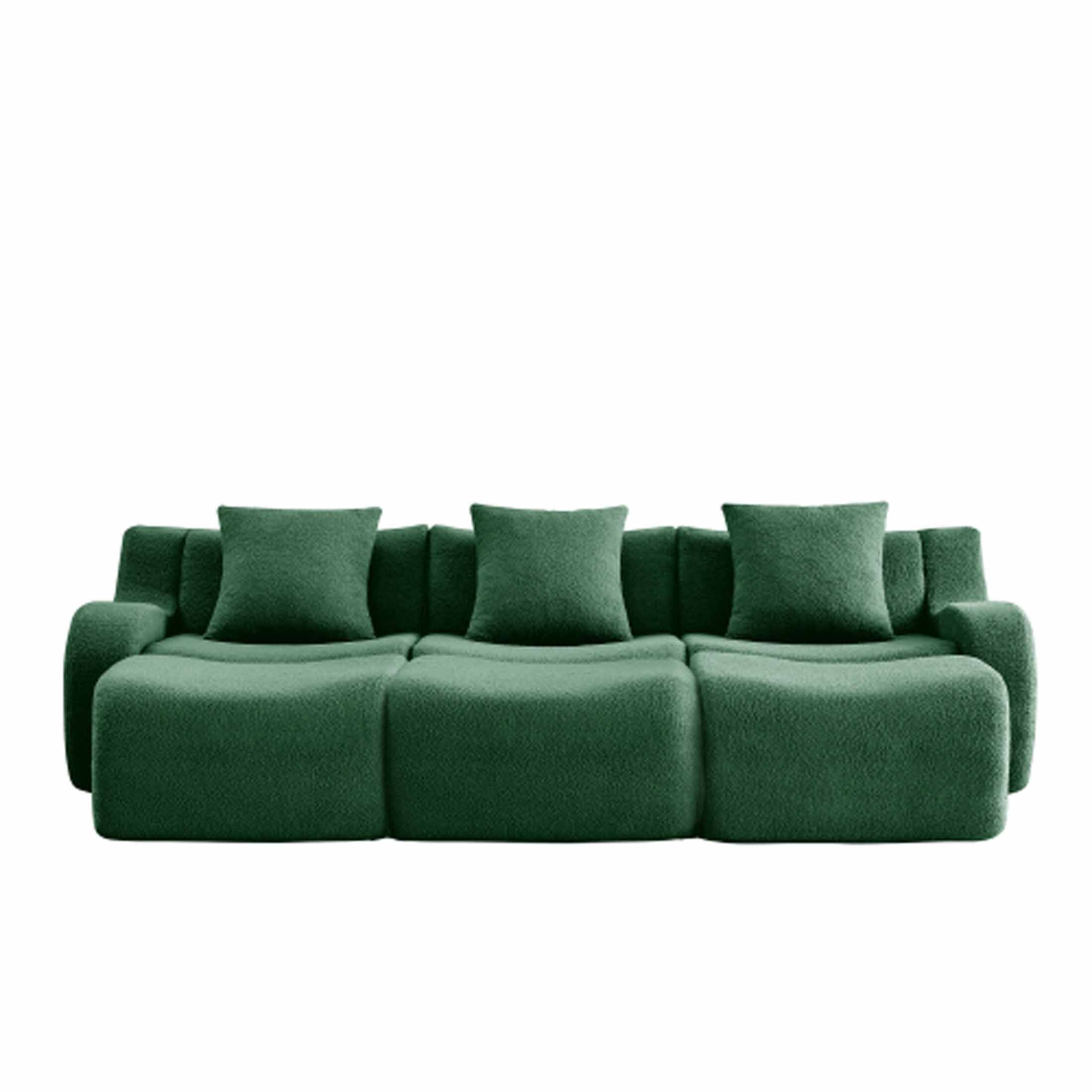 Back. Aukfa - Modular Teddy Fabric Sofa - 3-Seat Sectional with 3 Ottomans, Soft Boneless Design for Living Room - Green.
