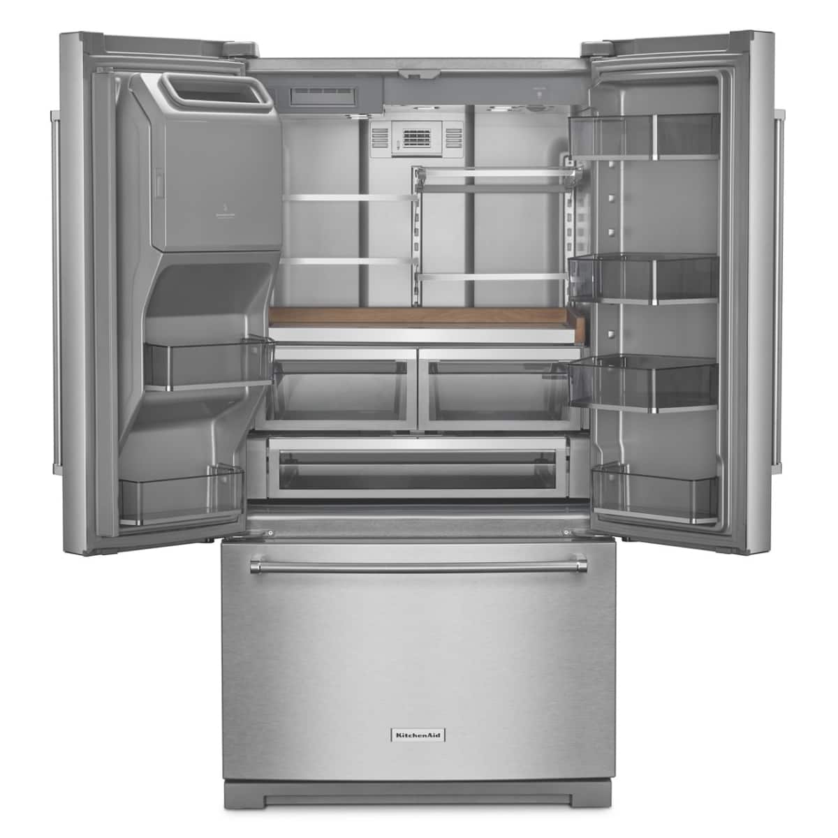 Angle. KitchenAid - KitchenAid - 26.8 Cu. Ft. Standard-Depth French Door Refrigerator with Exterior Ice and Water Dispenser - Stainless Steel with PrintShield Finish.