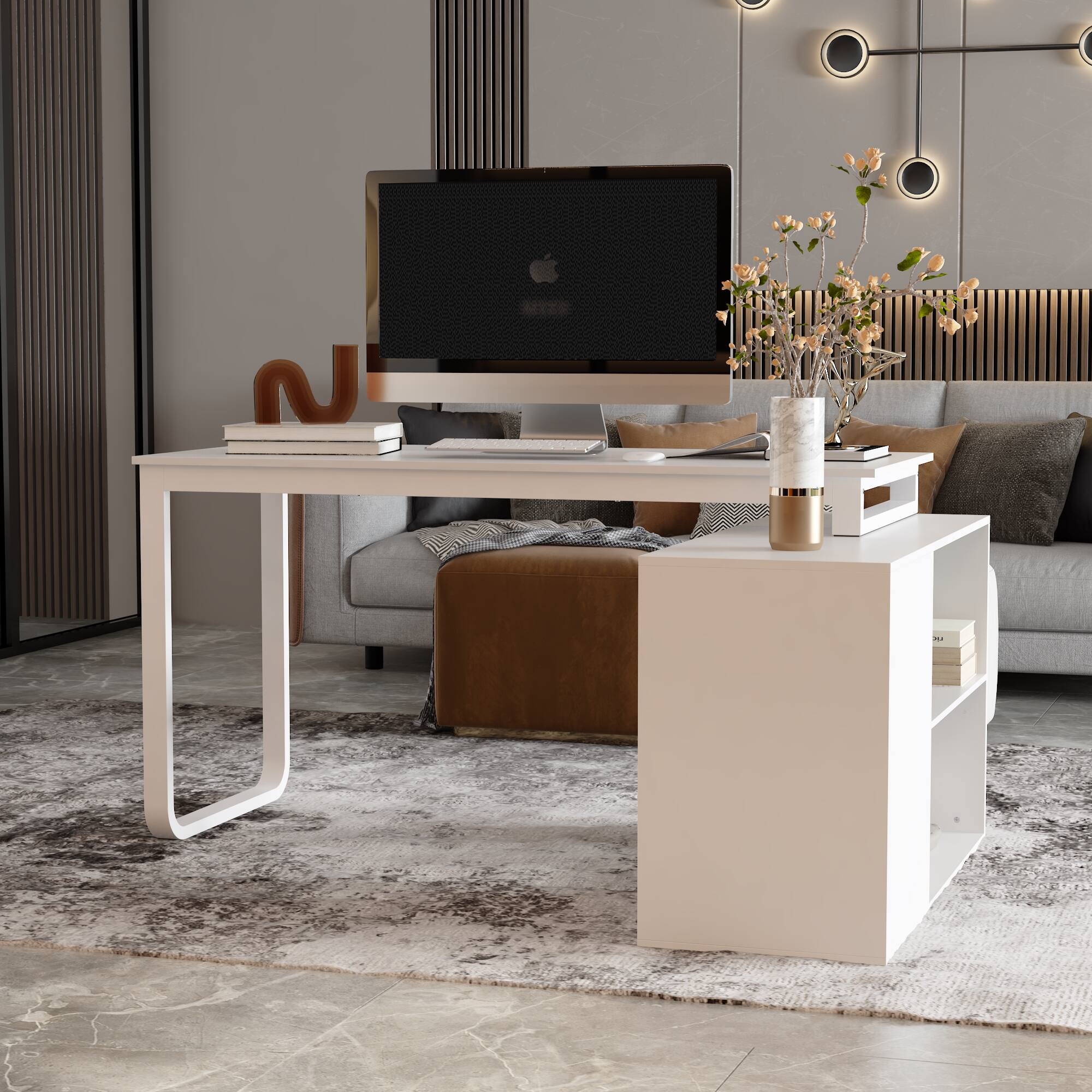 Alt View 1. FUFU & GAGA - FUFU&GAGA Modern L - Shaped Office Desk with Storage - Sleek Workstation for Home & Office - White.