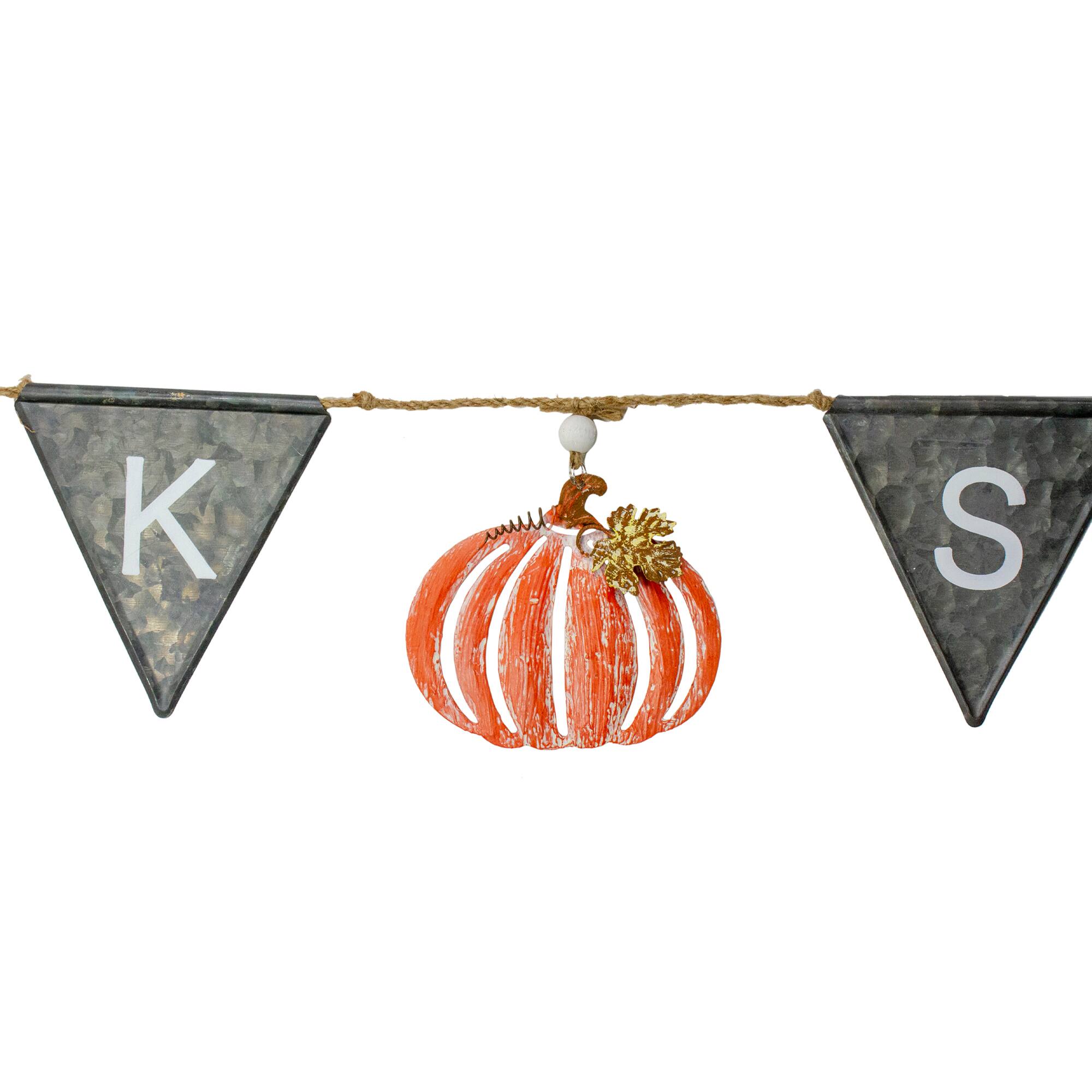 Alt View 1. Northlight - 64" Metal Gray, White, and Orange Thanksgiving "THANKS" Decorative Banner - Gray.