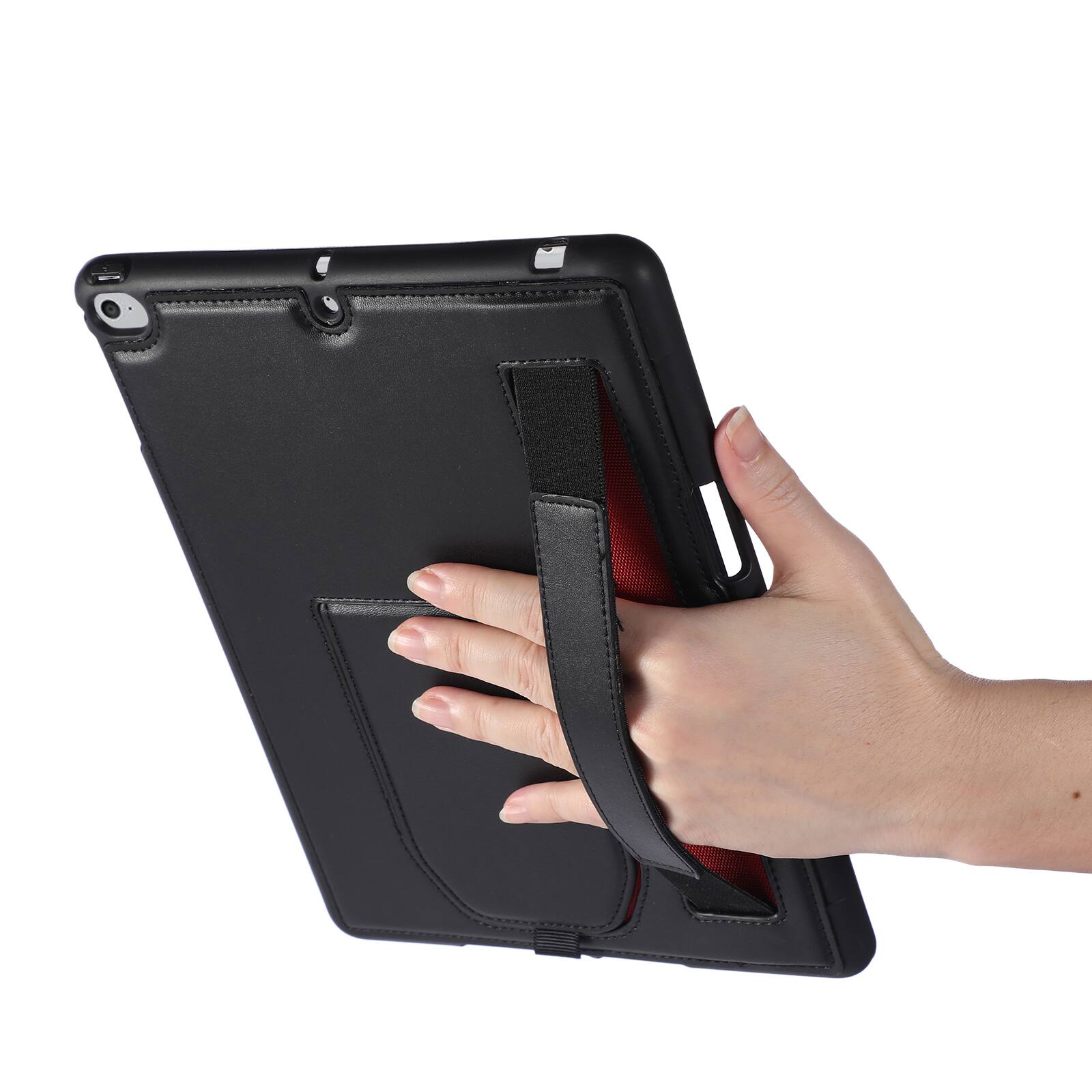 Alt View 1. Dteck - Shockproof Case for Apple iPad (6th Generation) 9.7" 2018 with Hand Strap and Kickstand, PU Leather TPU Protective Cover - Black.