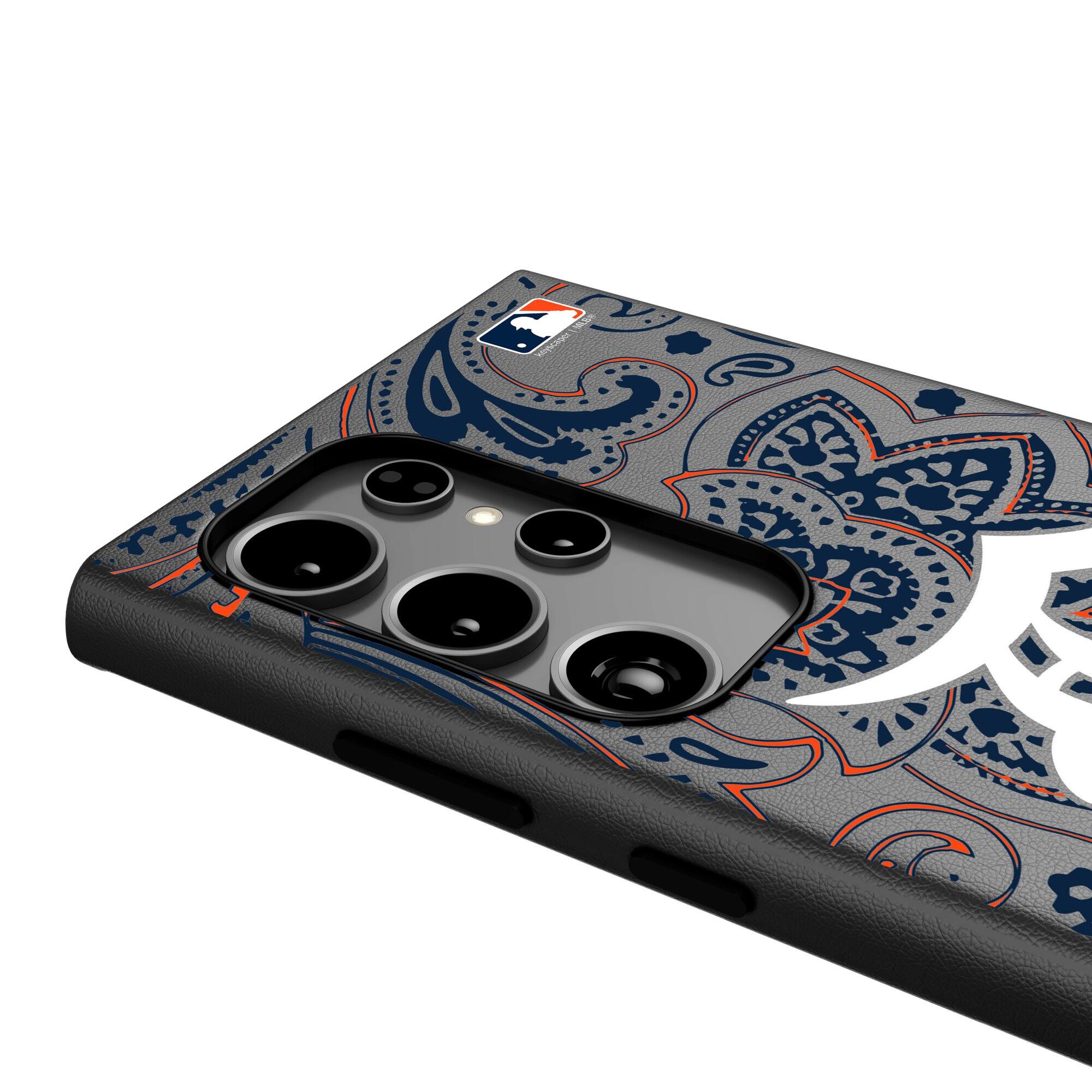 Alt View 3. Keyscaper - Detroit Tigers Paisley Galaxy Magnetic Bump Case - S24 Ultra - Black.