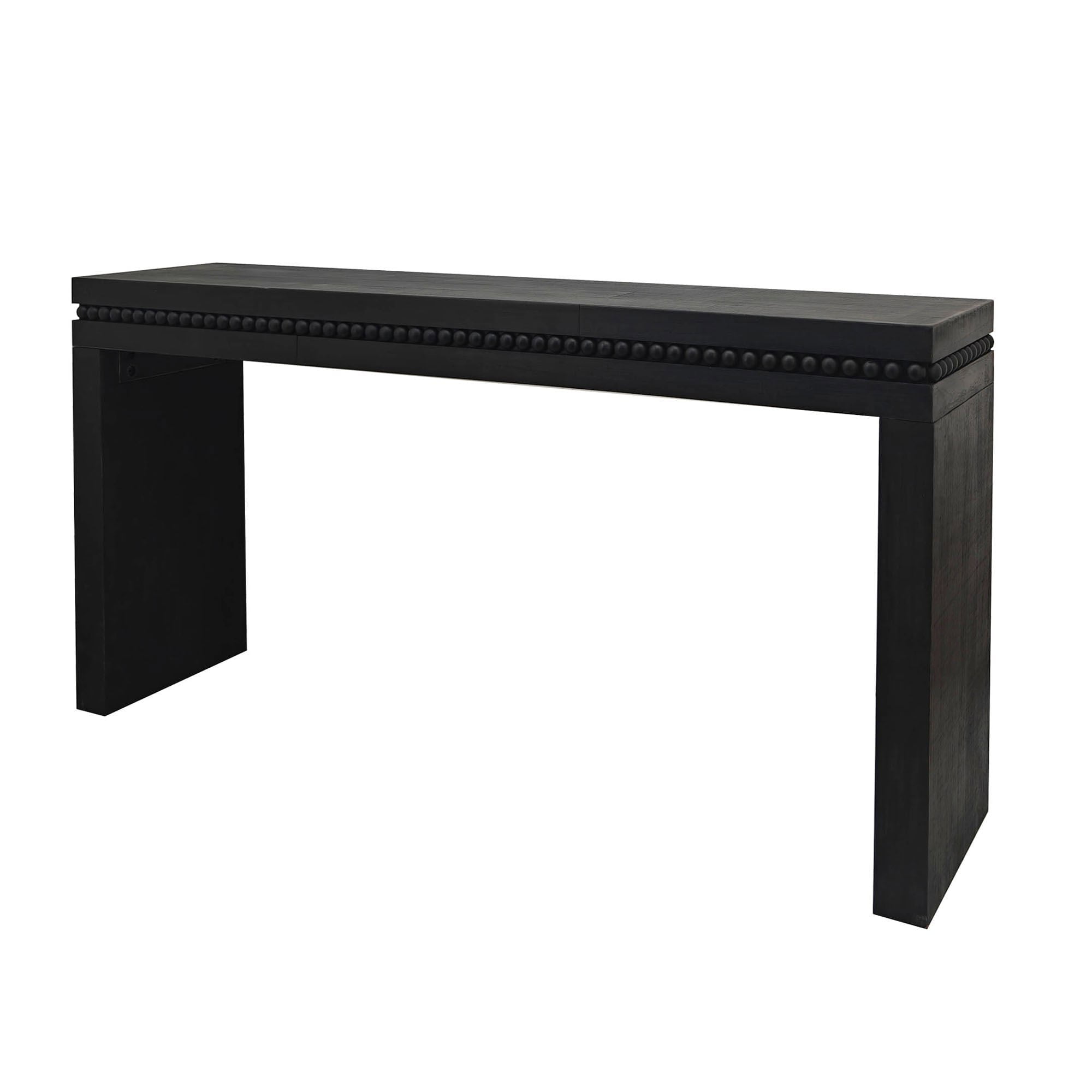 Alt View 1. Kadyn - 64in Rustic Wood Console Table – Elegant Entryway Table with Decorative Beaded Trim, Antique Black - Black.