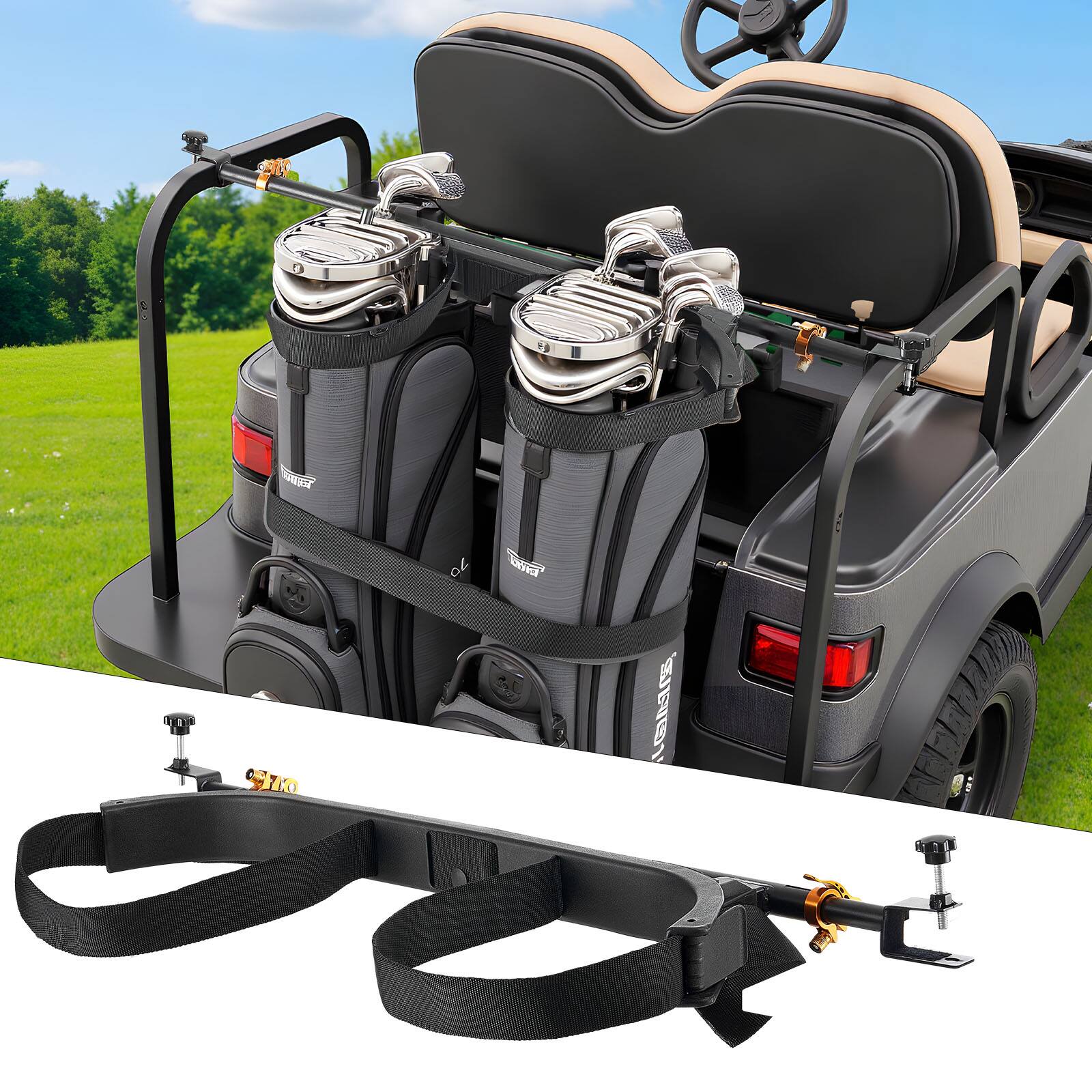 VEVOR - Golf Cart Bag Holder, 53.9 x 7.7 x 2.4 Inch, Compatible with Most 2+2 Golf Cart Rear Seat with 1.2-Inch Square Tubes - Black