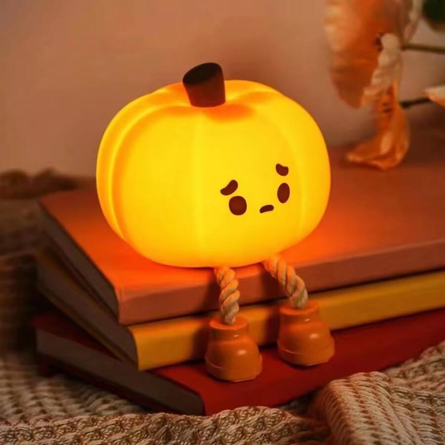 Front. Luckbyte - Cartoon Pumpkin Silicone Night Light with Timer Halloween Decor Lamp for Kids Bedroom and Desktop.