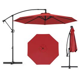 Gymax - 10 FT Patio Offset Umbrella w/ X-shaped Base Infinite Tile & 360° Rotation - Red