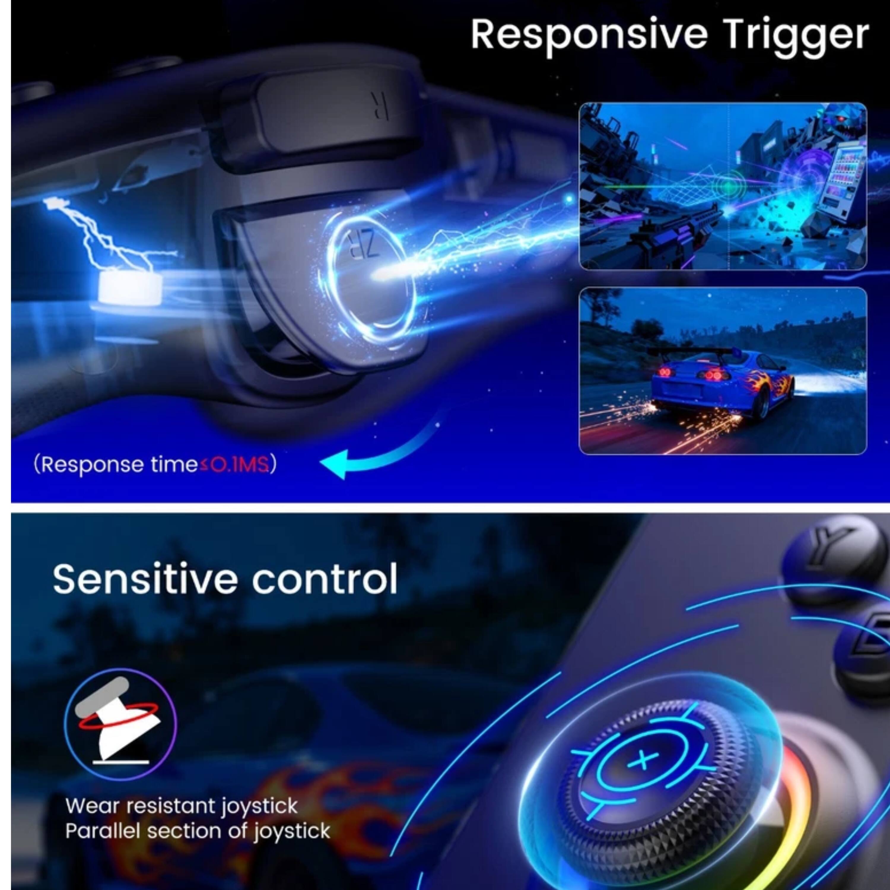 Responsive Trigger HZ (Response time 0.1MS)  
Sensitive control  
Wear resistant joystick  
Parallel section of joystick