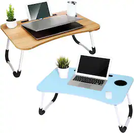 FC Design - 2 Pack Foldable Laptop Cumputer Table, Breakfast Serving Bed Tray, Lap Desk with Foldable Leg - Beige/Blue - Beige and Blue