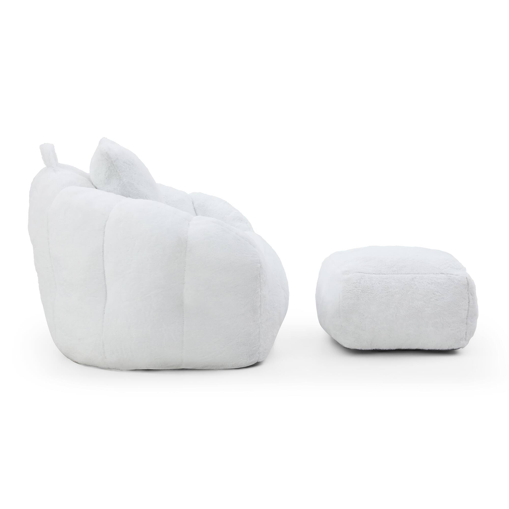 Alt View 2. GOODSILO - Oversized Shell-Shaped Faux Fur Bean Bag Chair with Matching Footstool for Living Room and Bedroom Lounging - White.